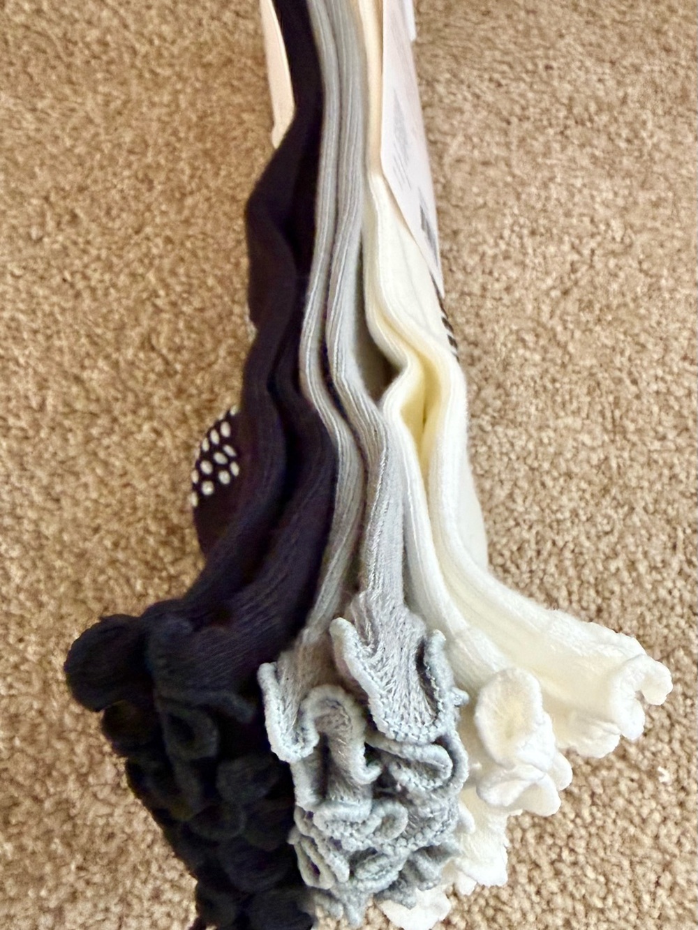 NEW 3 Pack Balance Collection Ruffle Ankle GRIP Socks - Black Sage Cream Pilates